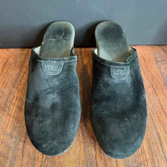 UGG Australia Black Suede Leather Studded Wood Heel‎ Platform Clogs Mules - Picture 8 of 16